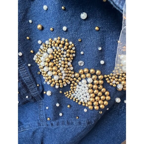 Quacker Factory Denim Trucker Jacket Plus size 1X Jean coat NWT Full Zip Studded - Picture 8 of 11